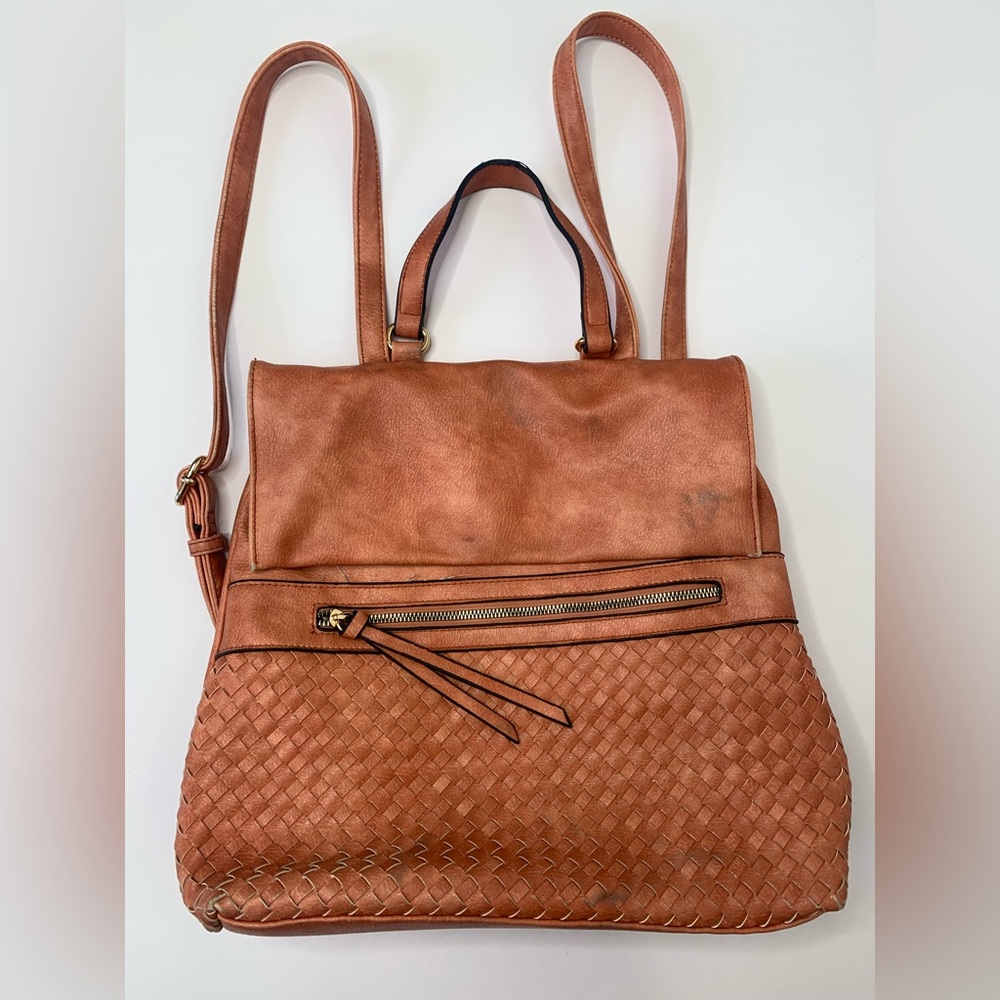 Burnt‎ Orange Leather Woven Women's Bag Backpack